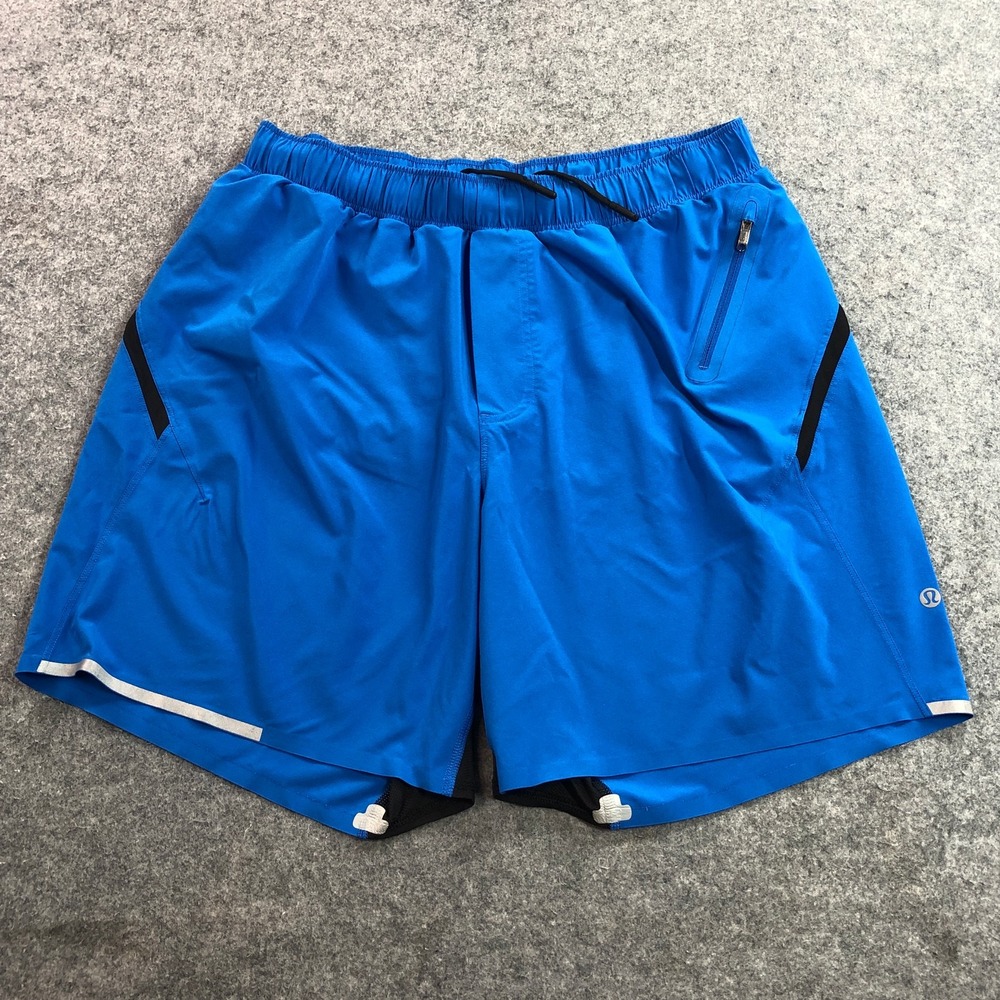 Lululemon Mens Athletic Shorts L Blue Zippered Pocket Reflective Accents